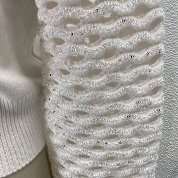 NEW MARIA PAVAN Womens Sequin Braided Long Sleeve Soft Sweater Size S White - Picture 9 of 12